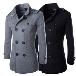 Men's Wool Blends Drop Autumn Men Dust Coat Woollen Overcoat Slim Fit Outwear for Male Fashion Double Breasted Coat Thickened Man Jackets 230923