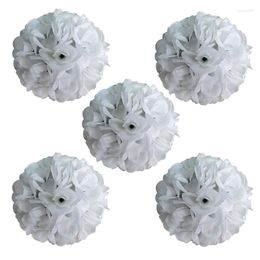 Decorative Flowers 5 Pack Artificial Flower Ball 9 Inch Kissing Balls Bouquet Wedding Satin For Bridal Party Centrepieces Decoration