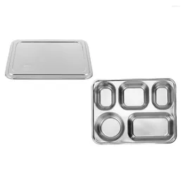 Dinnerware Sets Snack Plate Five Grids Storage Divided Kitchen Fruit Dish Stainless Steel Containers Lids