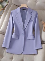Women's Suits In Blazer Autumn Winter Purple Apricot Female Long Sleeve Elegant One Button Business Formal Office Lady Jacket Coat