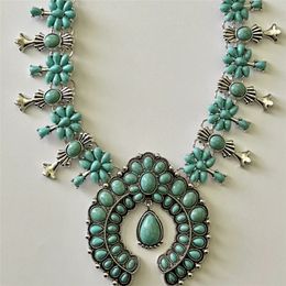 Chokers Squash Blossom Turquoise Bib Necklace Southwestern Jewellery Boho Envious Green Howlite Stone Tribal Statement Necklace Cowgirl 230923