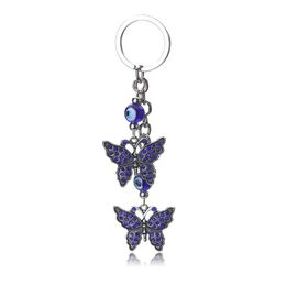 Keychains Lucky Evil Eye Charms Keychain Butterfly Pendent Tassel Key Chain Crystal Car Women Fashion Jewellery Gifts255W