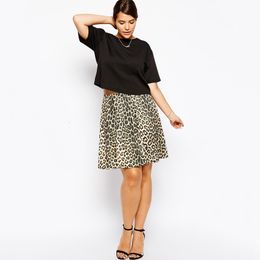 Skirts Plus Size Summer Elegant Leopard Print Skirt Women Elastic Waist Knee Length Casual A-line Skirt Plus Size Bottoms Women 6XL 7XL 230923