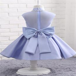 Girl Dresses Purple Flower Dress Satin Knee-length Bow Belt Wedding Elegant Little Child First Piece Communion Party Ball