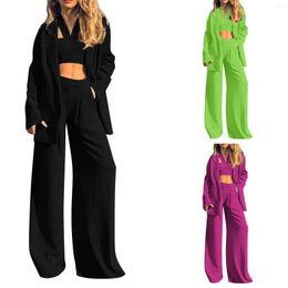 Women's Two Piece Pants Halter Neck Suspenders Long Sleeved Suit Jacket Casual Trousers Solid Colour Three