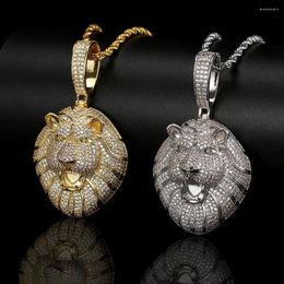 Pendant Necklaces Hip Hop Bling Iced Out Zircon Lion Animal Necklace Men Women Rock Rap Trend Jewellery Gifts