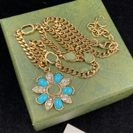 Blaue Blumenform-Strass-Anhänger-Halsketten, antike Bronzekette, Luxus-Halskette, Modemarkendesigner für Frau, Mädchen, Damen w213I