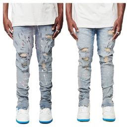 Mens Jeans Fashion Ripped For Men Trendy Slim Paint Craft Denim Pencil Pants Street Hipster Trousers male Clothing XSXL 230923