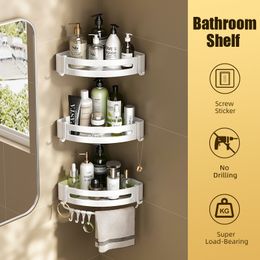 Bathroom Shelves Bathroom Shelf Aluminum Alloy Shower Shelf Bathroom Accessories Toilet Corner Rack Makeup Storage Organizer No Drill Wall Shelf 230923