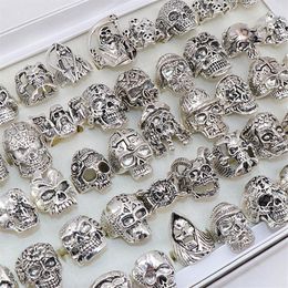 Whole Bulk 50pcs Lots Punk Metal Skull Rings For Men Women Size 8 to 11 Mix Style242g