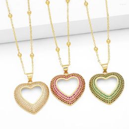 Pendant Necklaces FLOLA Gold Plated Heart Necklace For Women Copper CZ Beads Chain Jewelry Gift Her Bijoux Nkeq80