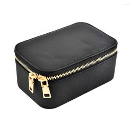 Jewelry Pouches Girls Box Earrings Necklace Bracelet Zipper Storage Ring Display Flannelette Container Travel Organizer Black