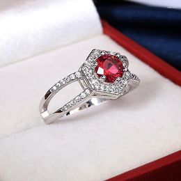 Cluster Rings Simple Fashion Red Oval Female Jewelry Zircon Engagement Ring Ladies Sterling Silver 925 Wedding For Couples