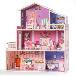 Dolls Robud Doll House Dreamhouse for Girls Toddler Kids Wooden Dollhouses Toys Dream Houses Christmas Birthday Gift Ages 3 230922