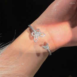 Bangle Fashion Cubic Zirconia Butterfly Open Bracelet For Women Shiny Crystal White Exquisite Bracelets Luxury Jewellery