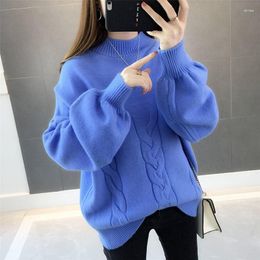 Women's Sweaters Warm Women Soft Knitting 2023 Autumn Winter Loose Long-sleeved Ladies Pullover Blue Short Casual Womens Sweater Top