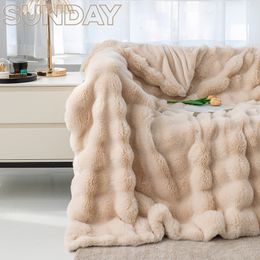 Blankets Imitation Rabbit Fur Plush Blanket Winter Warmth Super Comfortable Bed Luxury Warm Sofa Cover 130x160cm Throw 230923