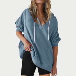 Women's Hoodies Tunic Sweatshirt V-Neck Solid Color Long Sleeve Drawstring Tracksuit Running Active Pullovers Moletom Femininos