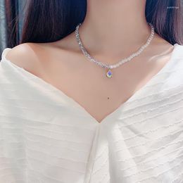 Chains Elegant Dazzling Necklace Chain Pearl Flash Drill Stitching For Women Jewellery Gift