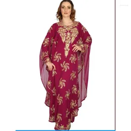 Ethnic Clothing Wine Dubai Morocco Kaftans Farasha Abaya Dress Very Fancy Long European And American Fashion Trend