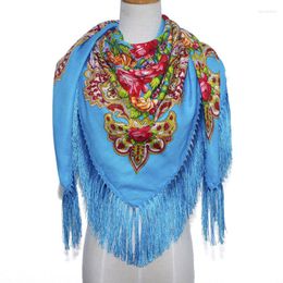 Scarves Luxury Printing Oversize Square Blankets Russian Women Wedding Scarf Retro Style Cotton Handkerchief Autumn Shawl 130 130cm