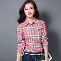 Women's Blouses Shirts S-4XL Women Cotton Shirt Spring Autumn Winter Casual Long-sleeve Brushed Plaid Stripe Shirts Girl's Tops Blouse Female 230923