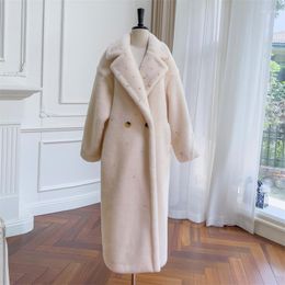 Women's Fur 2023 Fashion Women Jacket White Fluffy Wool Loose War Coat Female Super Warm Soft Thicken Winter Long Parkas