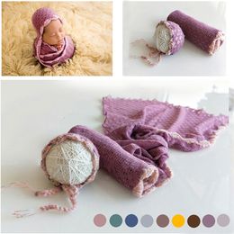 Blankets Swaddling Soft Skin-friendly Baby Stretchy Wraps Knitted Comfy Elastic born Infant Po Lacy Wrap Swaddle With Hat 50*160cm 230923