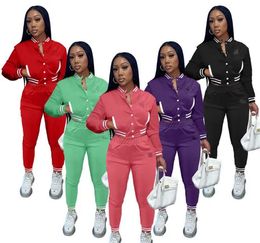 Giacche da donna Tute Tute da ragazza Tute da due pezzi Autunno Inverno Uniforme da baseball Completi Tute da jogging Pantaloni Tute Sweatershirt Pantaloni Abbigliamento