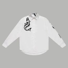 New Pure Cotton Long Sleeve Shirt Letter Pattern Printed Shirt Exquisite Casual Style Business Elite Unisex Style e00u04