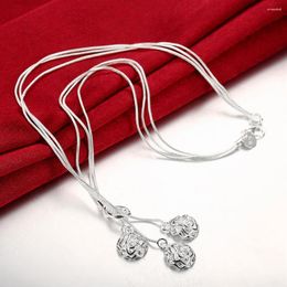 Chains Charm Fashion 925 Sterling Silver Necklaces Fine Jewelry 18 Inches Rose Flower Necklace For Women Party Christmas Gifts