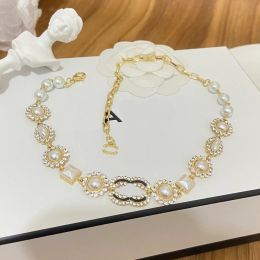 Necklace Fashion Women Designer Necklaces Gold Plated Crystal Choker L-letter Pendant Pearl Chain Wedding Jewellery