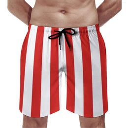 Men's Shorts Summer Gym Red And White Striped Sportswear Vintage Print Design Beach Comfortable Swim Trunks Plus Size