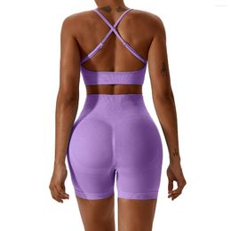 Active Sets Women Compression Soft Lightweight Seamless Scrunch Fitness Shorts And Bra Set Fall Running Bike Exercise Yoga