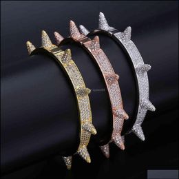 Charm Jewelryluxury Iced Out Bling Cubic Zircon Hip Hop Rose Gold Sier Color Rivet Bracelets Spike Bangles Gifts For Men Women Dro321h