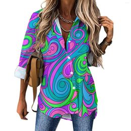 Women's Blouses Purple Paisley Blouse Women Happy Hippy Print Streetwear Loose Spring Long Sleeve Modern Shirt Pattern Top Big Size