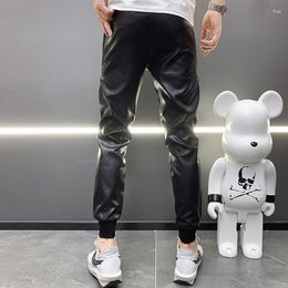 Men's Pants Autumn Men Zipper Design Casual Ankle Length Slim Fit PU Leather High Street Black Pencil Male 28-36