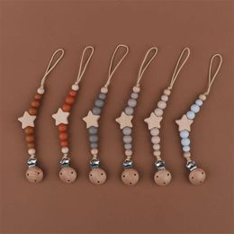 Baby Pacifier Clips Silicone Beads Wooden Star Teething Chain Dummy Nipples Holder Clips Soother Baby Teether Toy Chew Gift