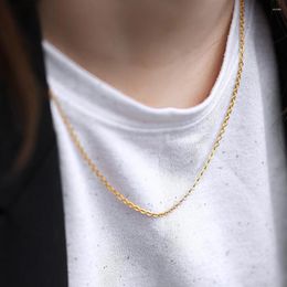 Chains Necklace Choker For Women Girls 2mm Stainless Steel Rolo Cable Link Chain Gold Colour Jewellery 18inch Extension DKN641