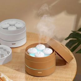 1pc 200ml Ultrasonic Steaming Bun Aroma Diffuser with Four Spray Design, LED Night Light, and Essential Oil Diffuser for Home and Office