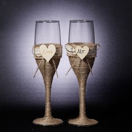 Wine Glasses Mr Mrs double heart Stemware banquet red wine cup knife shovel bride groom toast wedding supplies lovers Glass 230923