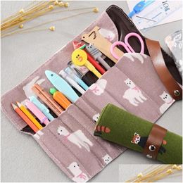 Pencil Bags Wholesale Creative Straps Roller Blinds Pen Curtains Mtifunctional Makeup Brush Storage Student Office Stationery Case1 Otfrx