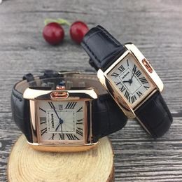 Automatic Date Men Women Square Watch Luxury Fashion Leather Quartz Movement Clock Rose Gold Silver Leisure Wrist Watch207s