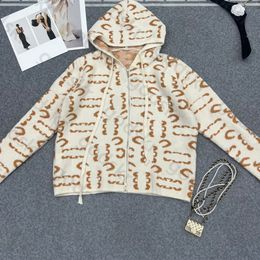 Luxury Print Knitted Coat Women Fashion Casual Zipper Sweater Jacket Long Sleeved Hooded Coat