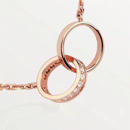 European style double ring pendant necklace Jewellery mens and womens round full two rows of diamond necklaces couple gifts319g