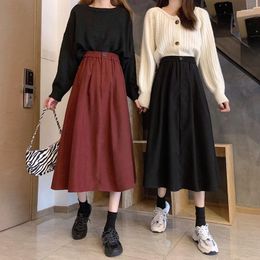 Skirts Women's Autumn And Winter High Waist Slim Mid-length A-line Skirt Korean Retro Umbrella Tooling Large Swing