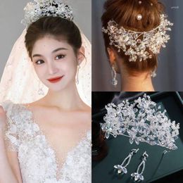 Hair Clips MYFEIVO Luxury White Rhinestone Crystal Crown Earring Set Bride Wedding Headdress Jewelry Headpieces Accessories XXY0394