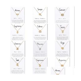 Pendant Necklaces Chinese Zodiac Signs With Gift Card Men Women Twee Constellation Gold Sier Chain Jewelry Necklace Accessories Bk Dro Dhcfj