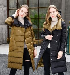 Winter Down Jacket Women Parkas Coats Turtleneck Long Casual Light Warm Duck Down Double Sided Wear Outerwear Fashion