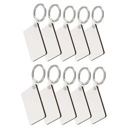 10pcs DIY Rectangle White Blank MDF Key Chain Fashion OEM Sublimation Wooden Key Rings For Heat Press Transfer Jewlery New178H